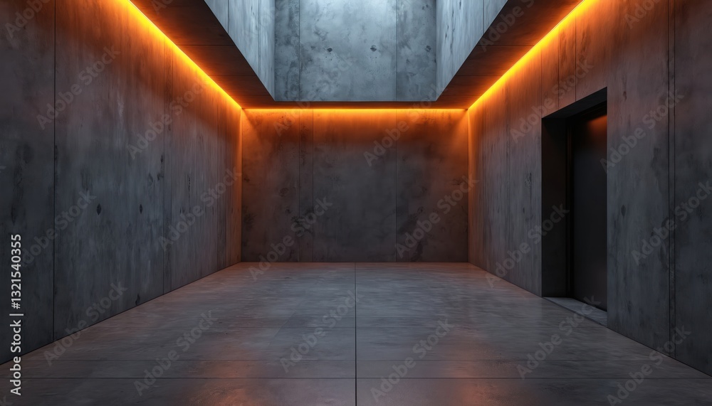 Poster advanced high end 3d rendering. modern architecture with concrete wall, geometric design, industrial