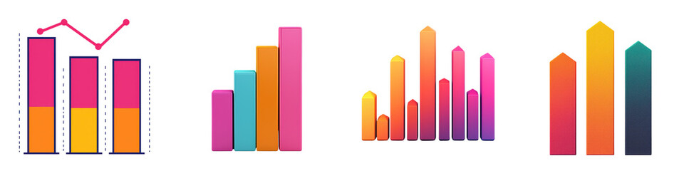 Colorful Data Visualization Charts Representing Business and Financial Statistics such as Performance Growth Trends and Market Analysis