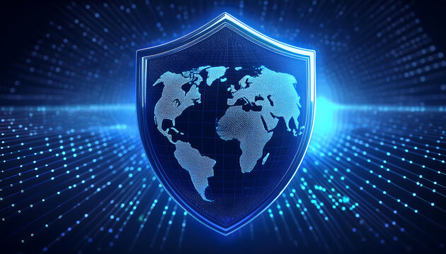 digital world map with binary code for security