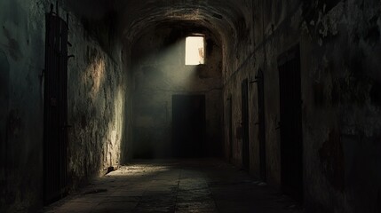 Dark Prison Corridor: A Gloomy Exploration of Confinement