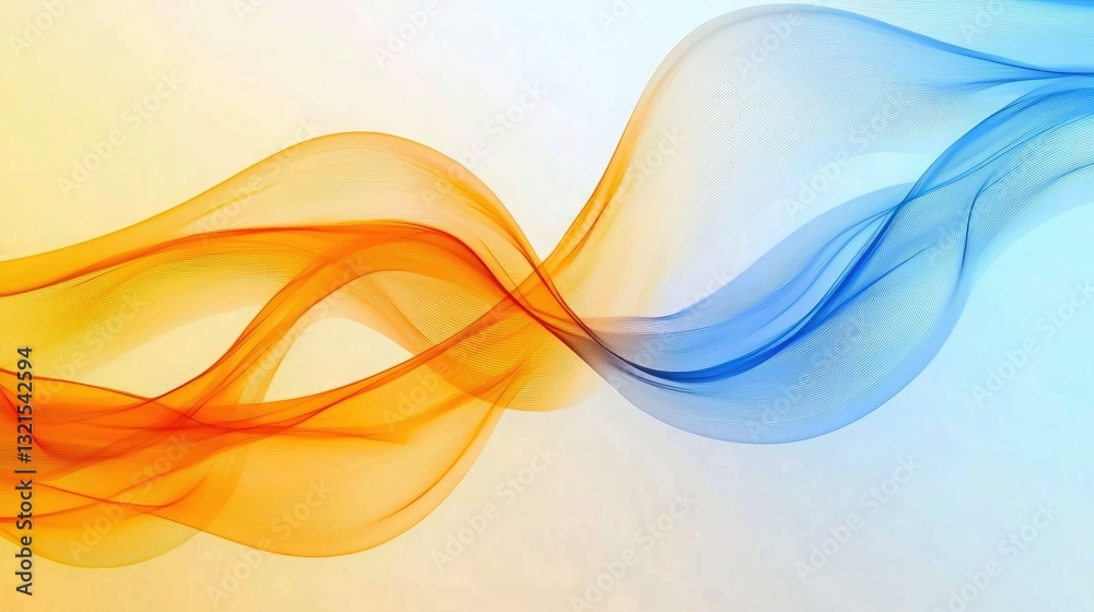 Poster a vibrant background with abstract orange and blue waves flowing together.