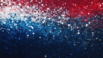Abstract glitter background with red, white, and blue bokeh effects, creating a festive atmosphere for celebrations