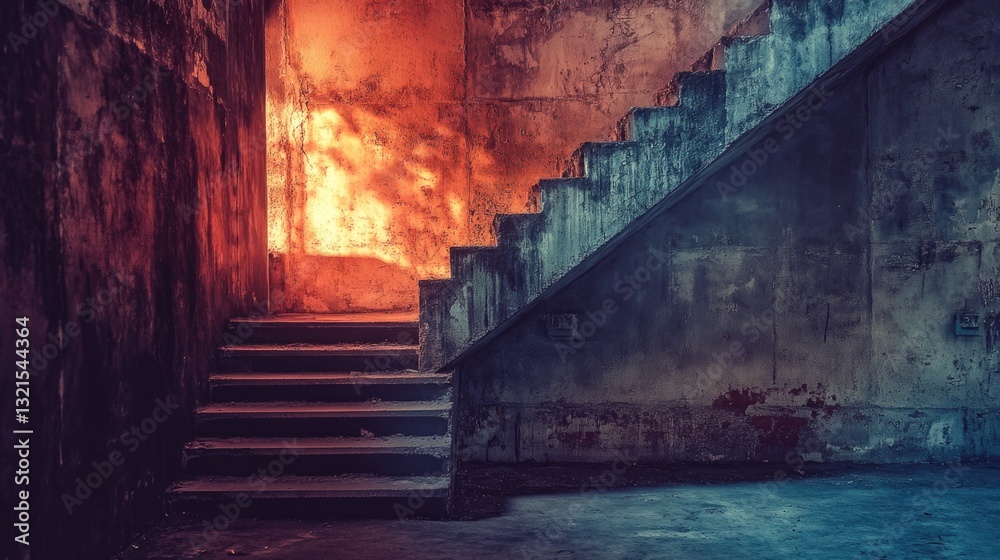 Poster A set of stairs leads up to an open doorway, suitable for use in interior design or architectural contexts