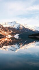Obraz premium Churup Lake reflected in a snowy mountain range, lake, reflection