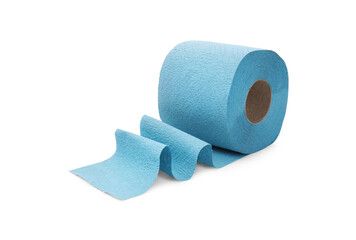 Light blue toilet paper roll isolated on white