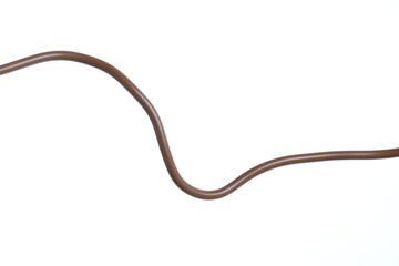 One brown electrical wire on white background