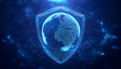 digital world map with binary code for security