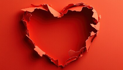 Torn heart shape on red background