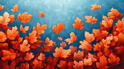 Autumn leaves falling, painted background, natural beauty, digital art