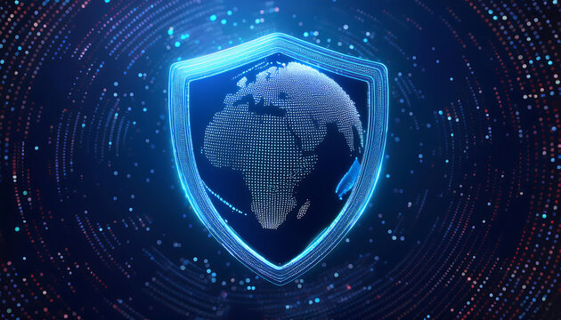 digital world map with binary code for security