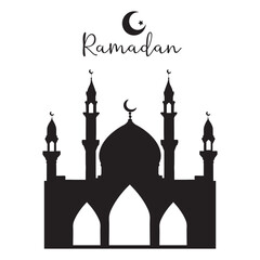 Mosque silhouette icon, Islamic place of worship, Muslim worship, vector illustration. Flat mosque vector. Ramadan Kareem, Hajj, Umrah. isolated white background