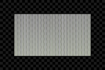 Ribbed glass plate on transparent background. Acrylic or plexiglass fluted plate with corrugated striped in rectangle shape. Ribbed frosted glass panel. Vector.