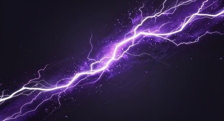 Abstract purple silver lightning sparks anime on plain dark black background illustration
