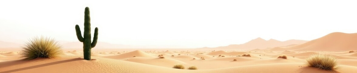 Desert landscape with cactus on white background, isolation, nature, deserts