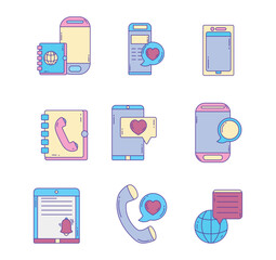 Vector icon set of phones with white background