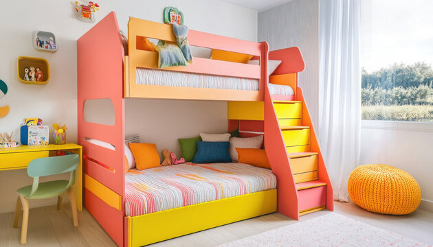 Modern colorful bunk bed in a playful children's bedroom
