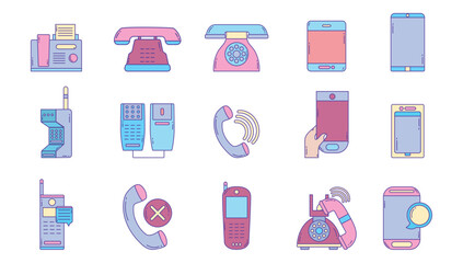 Vector icon set of phones with white background