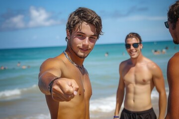Fototapeta premium Friends Enjoying Summer Beach Fun Together in Sunlight