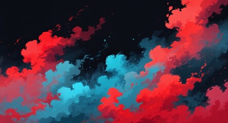 Abstract red cyan fog mist anime on plain dark black background illustration