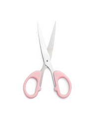 One pair of scissors isolated on white, top view