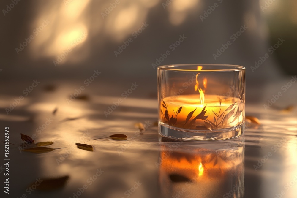 Poster a single lit candle sits on top of a table
