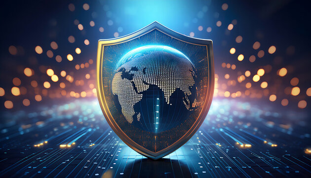 digital world map with binary code for security