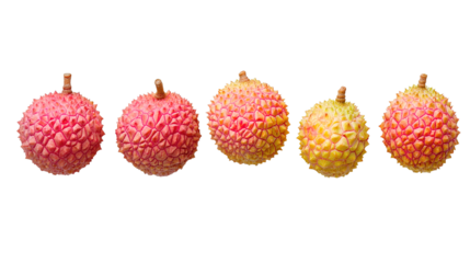 Vibrant group of five lychees arranged aesthetically natural setting close-up view conceptual fruit display