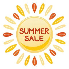 Summer sale promotion with special deals and discount. Bright sun graphic with "Summer Sale" text, ideal for promotional materials.