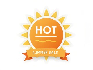 Summer sale promotion with special deals and discount. Bright sun badge promoting a hot summer sale with vibrant colors.