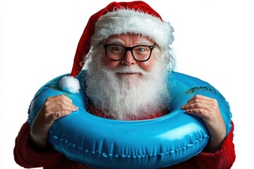 Festive Summer Santa Claus with Inflatable Ring Vacation Humor