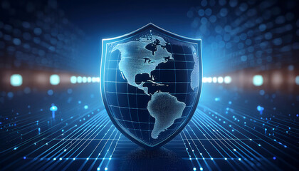 digital world map with binary code for security