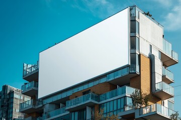 Modern Apartment Building with Blank Billboard