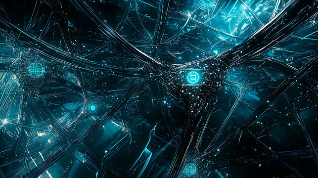 A blue and white image of a cityscape with a large blue square in the middle