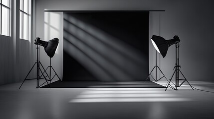Jet black studio setup with soft light beams and shadow accents for high-impact product shotsa