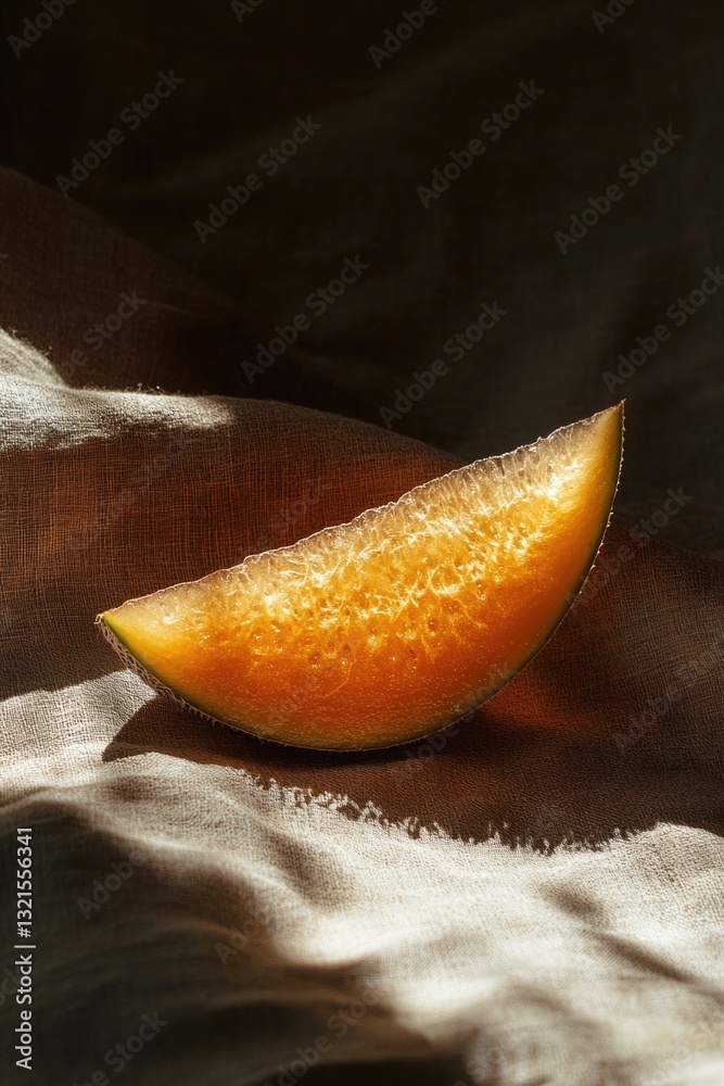 Poster A slice of melon sits atop a colorful cloth, ready for display or use