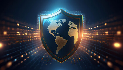 digital world map with binary code for security