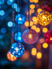 Obraz premium Colorful lights create a festive atmosphere at night