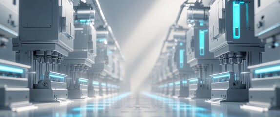 futuristic automated line with machines operating in silence