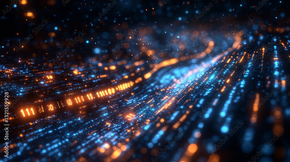 Poster Particle states swirl through a cosmic network, illustrating quantum principles like superposition and entanglement in a visually stunning manner, showcasing the future of technology.