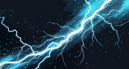 Naklejka premium Abstract white cyan lightning sparks anime on plain dark black background illustration