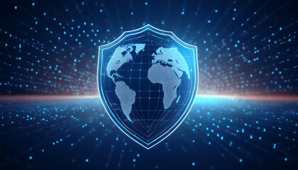 digital world map with binary code for security