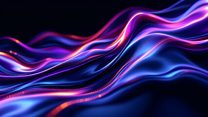 Naklejka premium Abstract Futuristic Wave Background with Vibrant Neon Light Streaks – Modern Digital Energy Flow Illustration