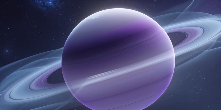 A stunning depiction of a purple planet with rings in a cosmic space setting - Powered by Adobe