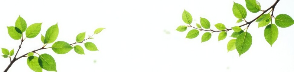 Fototapeta premium Leafy branches with delicate green foliage isolated on white background, branches, foliage