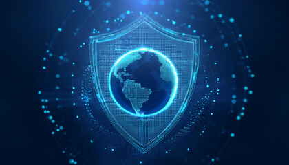 digital world map with binary code for security