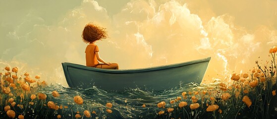 Professional Illustration Depicting a Girl in a Boat - Ideal for Artistic Projects
