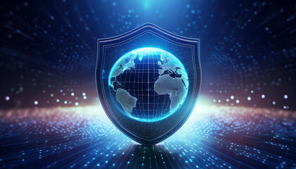 digital world map with binary code for security