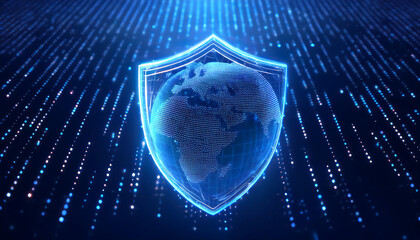 digital world map with binary code for security