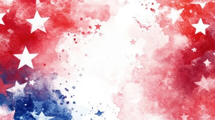 Abstract watercolor background featuring red and blue stars with a white center, ideal for patriotic themes