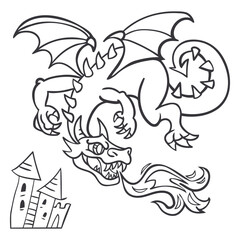 Fototapeta premium evil dragon flying fire outline.